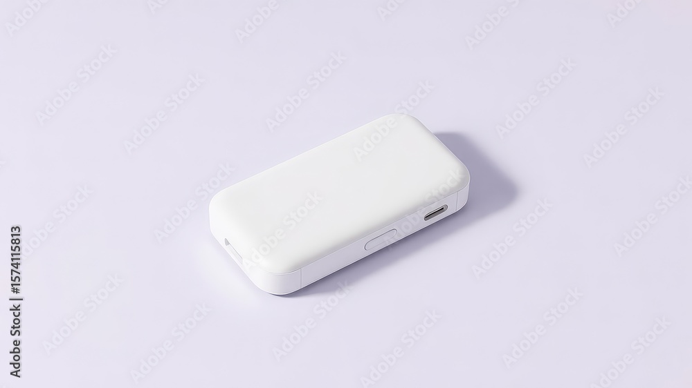 Fototapeta premium Sleek white rectangular technology device with rounded edges and minimal ports on a pale lavender background