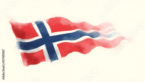 A delicate, wavy Norwegian flag banner undulates across a soft