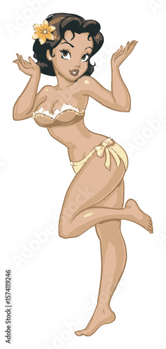 Playful Hand-Drawn Illustration of a Vintage-Inspired Cartoon Woman