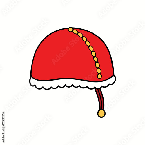 Red velvet baby bonnet for winter babywear coloring book Line Art Vector Illustration