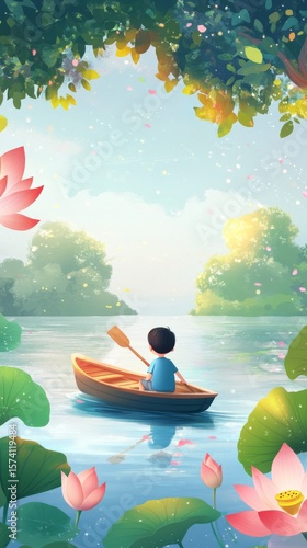 Wallpaper Mural Summer lotus pond juvenile boating Torontodigital.ca