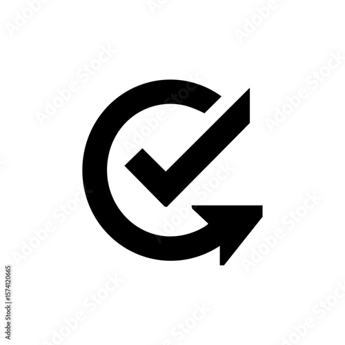 Minimal black vector logo of a checkmark circling back in a loop, symbolizing a completed financial recovery or repayment plan.
