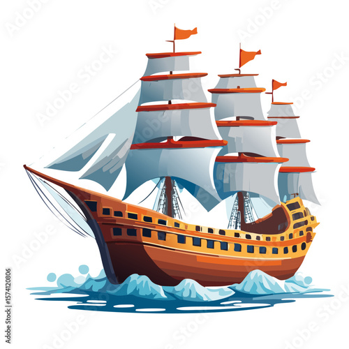 old sail ship in the sea vector graphic design
