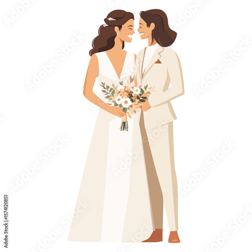 LGBT bride wedding illustration dress vector