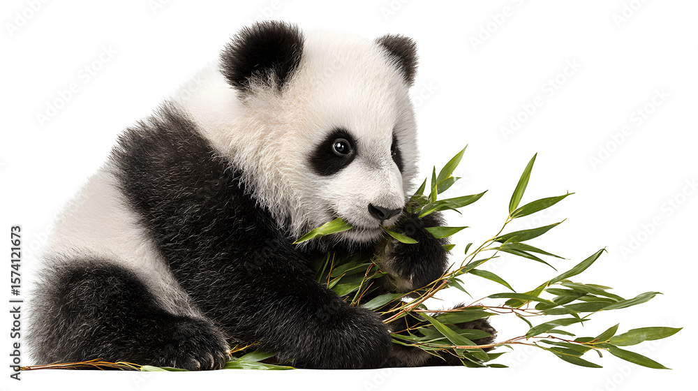 Naklejka premium Panda Eating Bamboo, isolated on transparent background