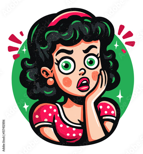 Expressive Cartoon Girl with Curly Hair in Vibrant Colorful Design