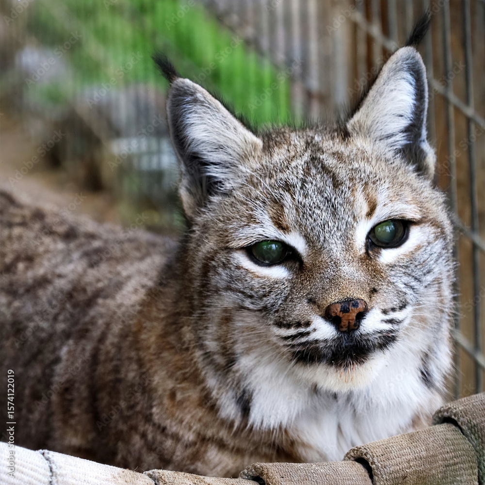 Naklejka premium Bobcat Gazing Through Enclosure