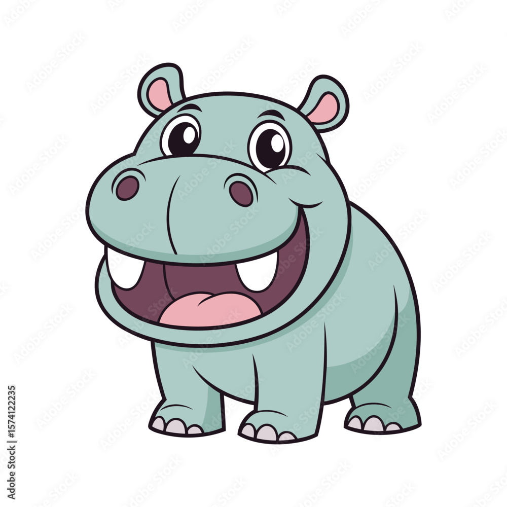 Fototapeta premium Happy Cartoon Hippo with Open Mouth