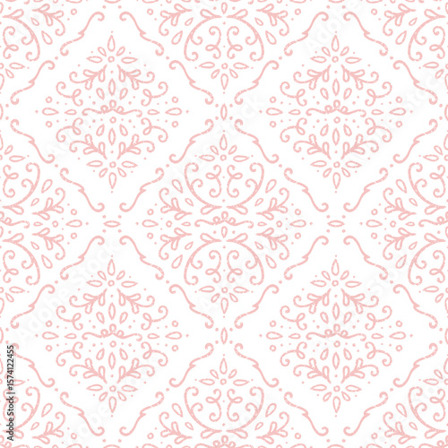 Vintage romantic sweet and charming pink cottagecore shabby chic seamless pattern repeatable for print background fabric textile cards backdrop in folk art decorative illustration style
