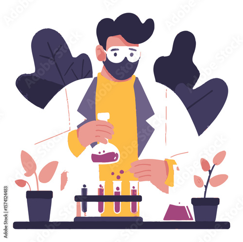 Scientist in Laboratory Conducting Experiments with Plants and Samples
