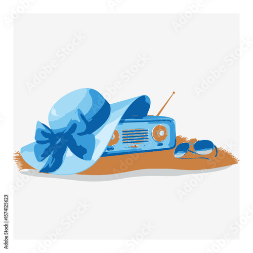 Blue Cartoon Accessories for Summer Relaxation Scene Design