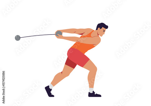 Athlete in Orange Tank Top Preparing to Throw Hammer in Track and Field.