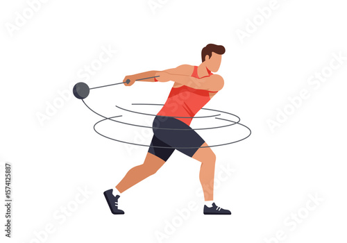 Athlete in Red Tank Top Swinging Hammer with Gray Wire.