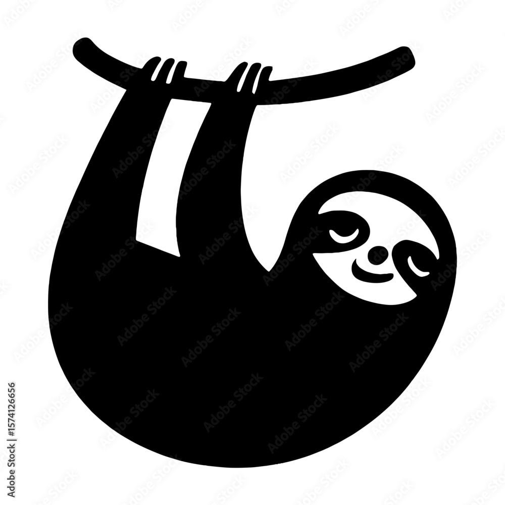 Obraz premium Adorable sloth silhouette hanging joyfully vector