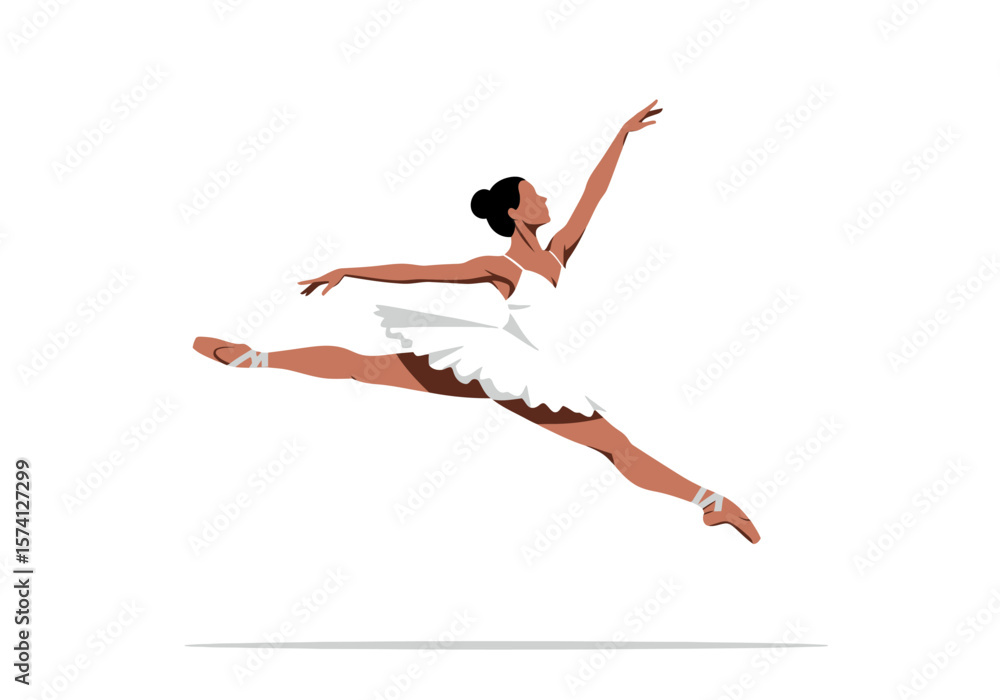 Obraz premium Elegant Ballerina in MidAir Leap Wearing White Tutu and Pointe Shoes.