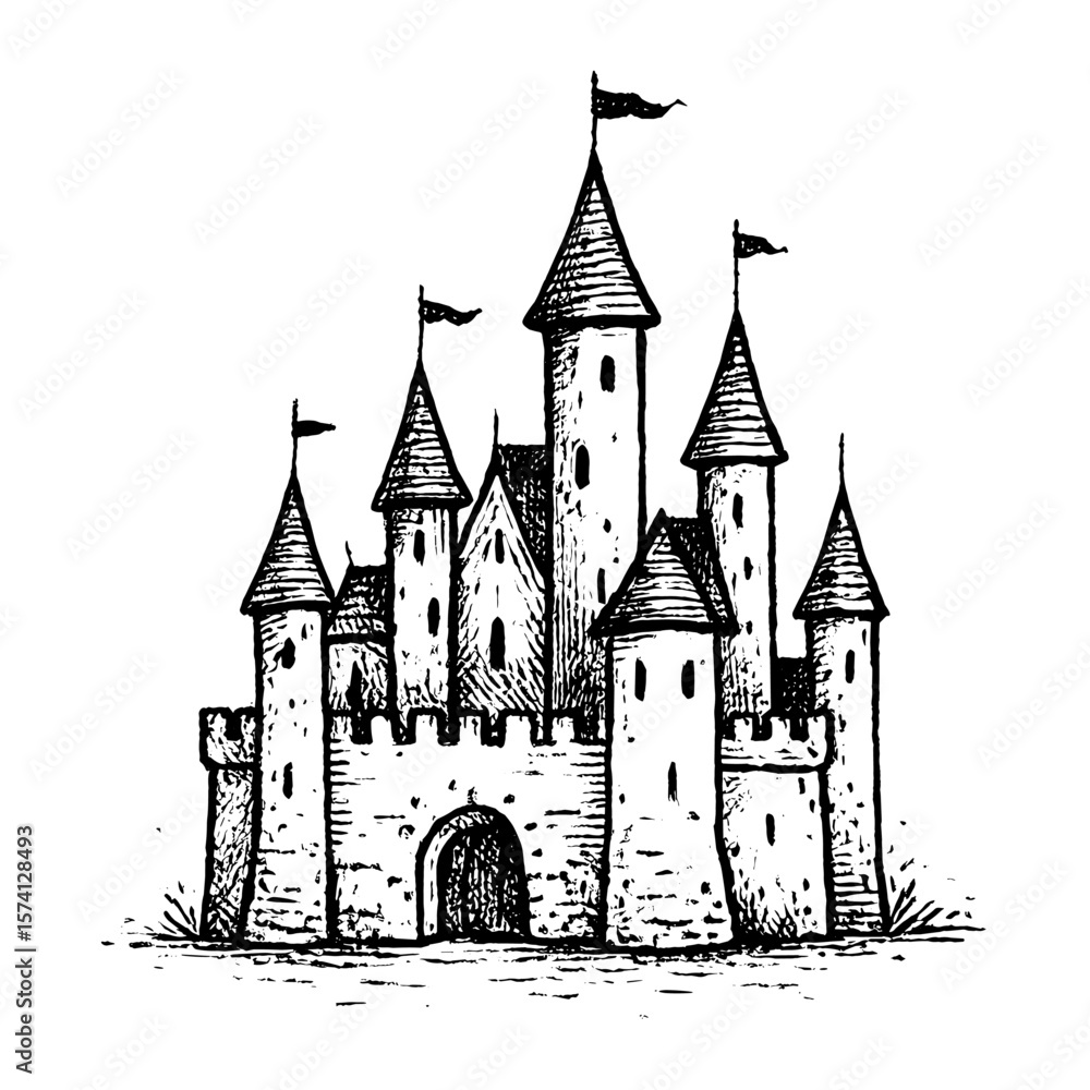 Fototapeta premium Medieval castle sketch illustration vector