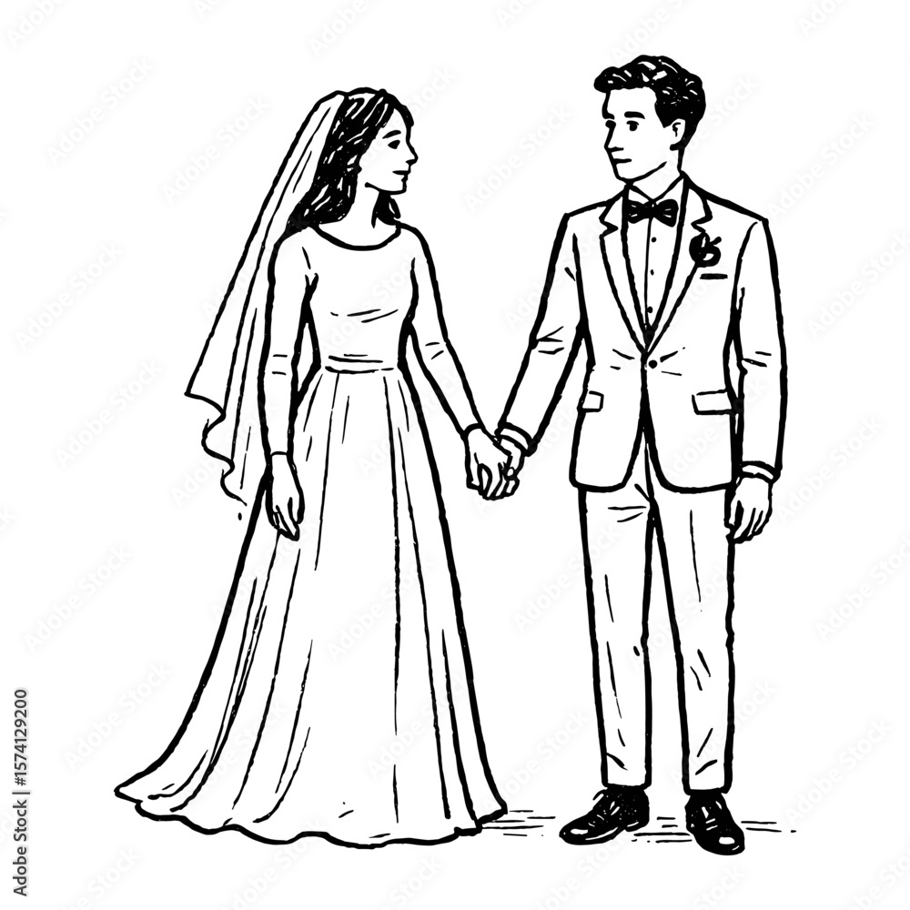 Fototapeta premium Elegant wedding couple illustration vector