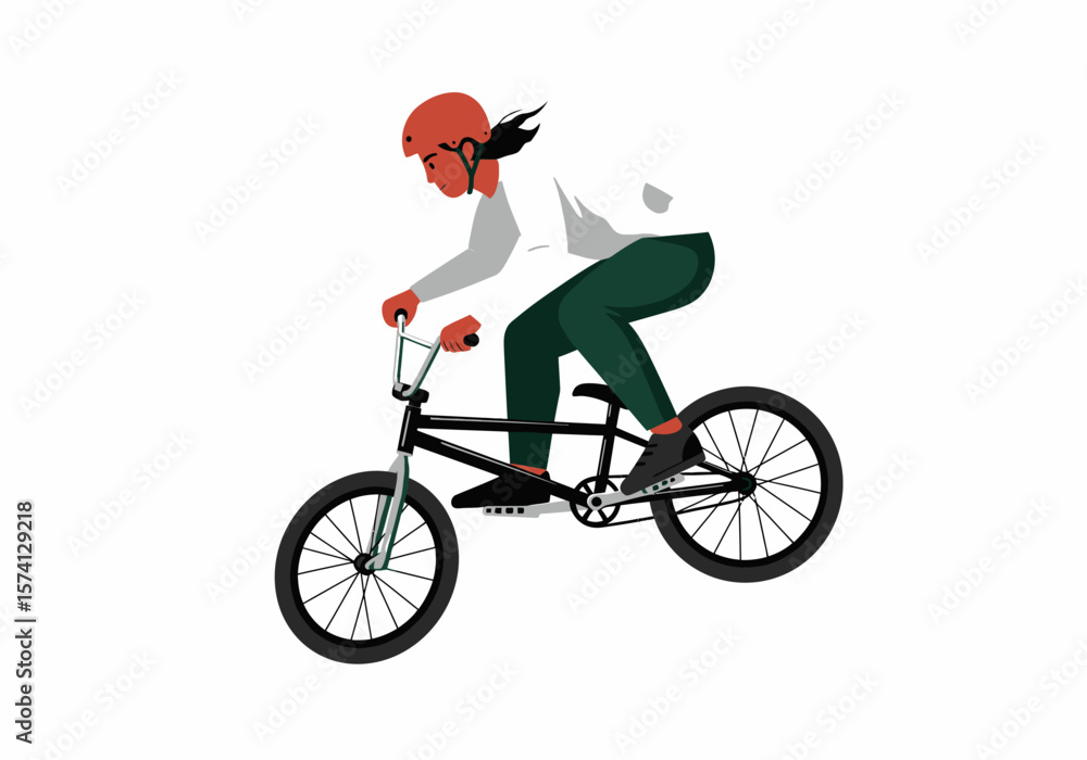 Obraz premium Person Riding a BMX Bike with Helmet and Gloves Vector Illustration.