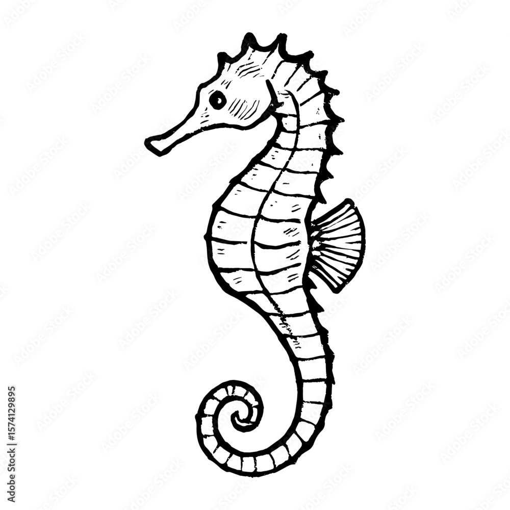 Fototapeta premium Intricate seahorse line drawing vector