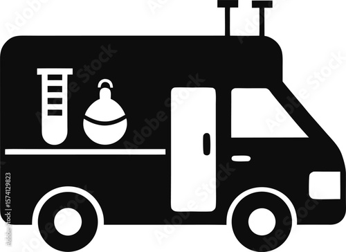 Mobile corona testing van with a test tube symbol