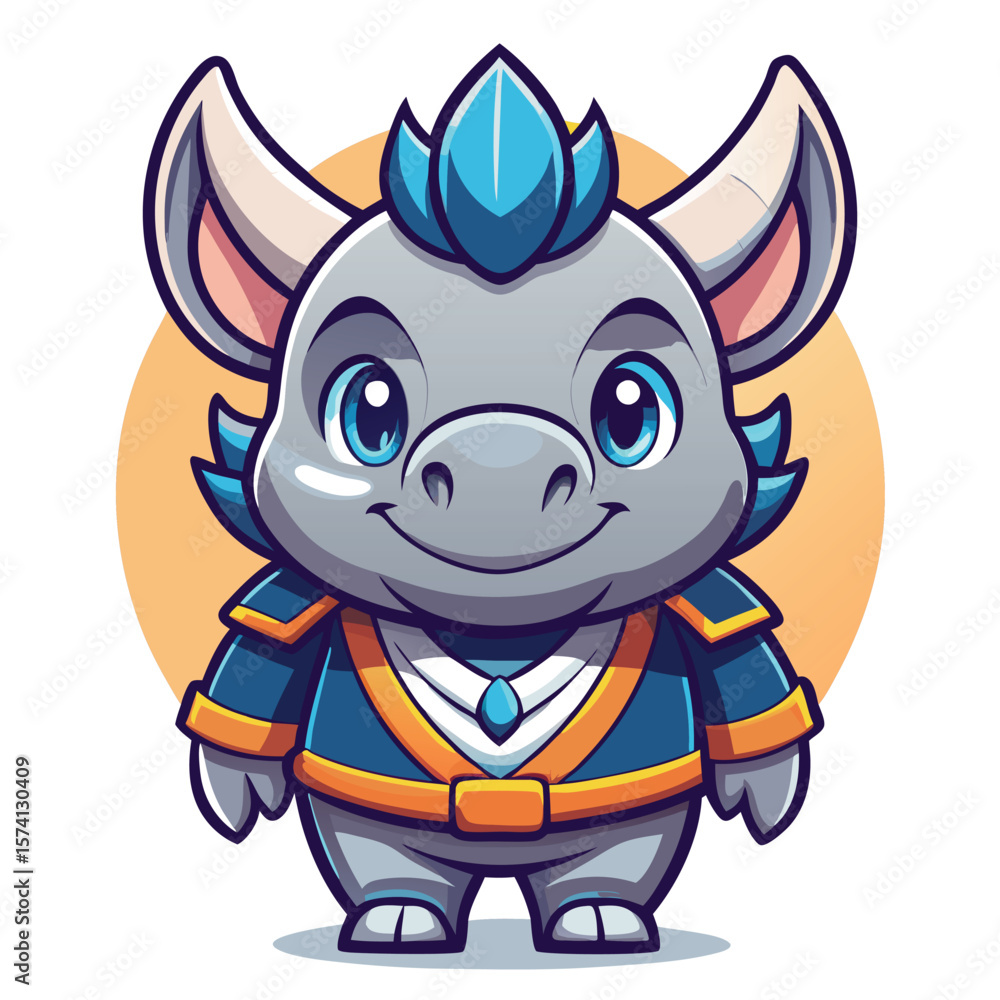 Obraz premium Cute dragon mascot smiles, game design, orange background