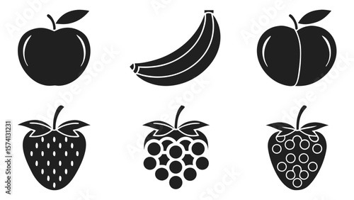Wallpaper Mural Collection of six black and white fruit icons including apples bananas and berries Torontodigital.ca