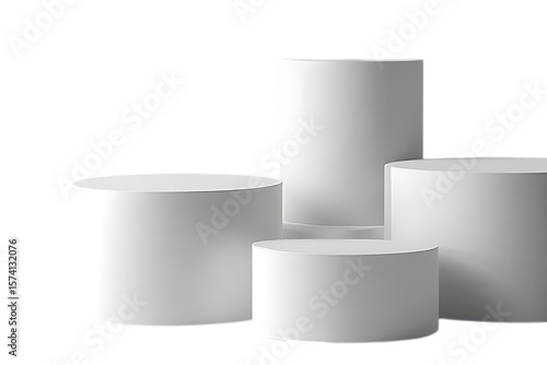 Minimalist Cylindrical Geometric Display on a Transparent Background | PNG white podium product stage display isolated on transparent 3d background