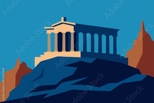 ancient greek ruins on a rocky cliff