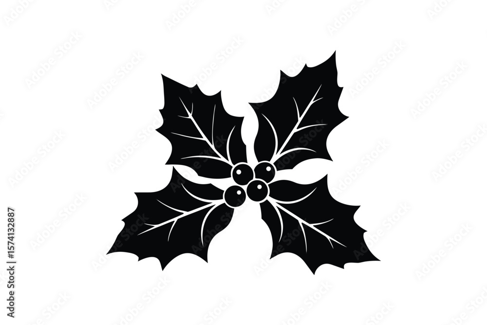 Naklejka premium Silhouette art illustration of holly leaves with berries.eps