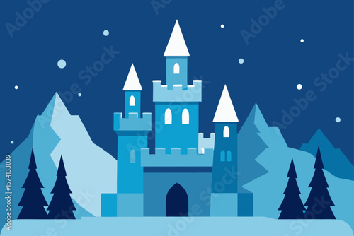 enchanted castle in a snowy landscape