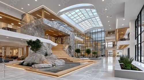 Grand staircase design in institutional building high resolution photo