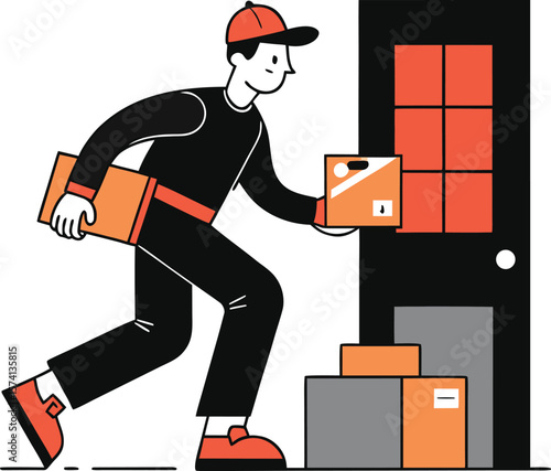 Courier Delivering Package to Doorstep Vector Image