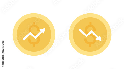 Money growth and fall on chart graph with arrow up and down, financial business invest. Vector flat illustration