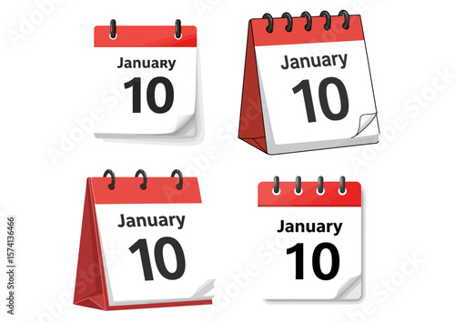 Four illustrations of desk calendars displaying January 10