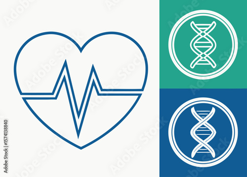 Blue Heartbeat and D N A Graphic with Teal and Blue Backgrounds