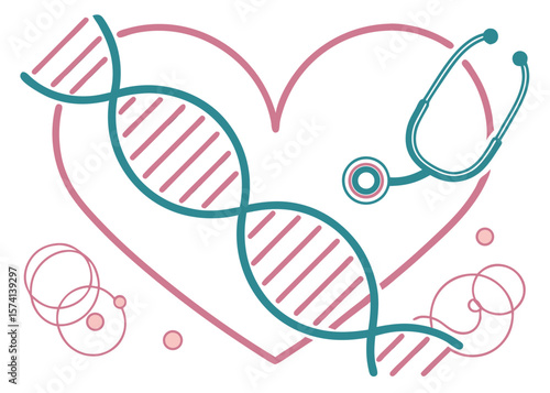 D N A Helix Stethoscope Heart Medical Illustration