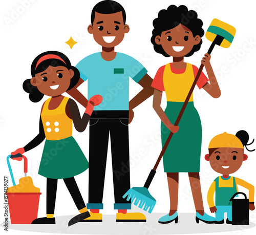 Family Cleaning Together Eco Lifestyle Vector Design