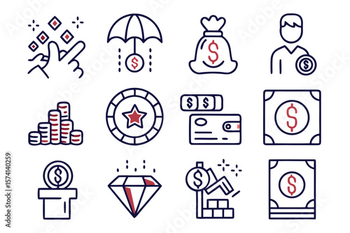 Modern employee benefits line graphics collection showcasing essential workplace perks and advantages with clean contemporary styling in a comprehensive set