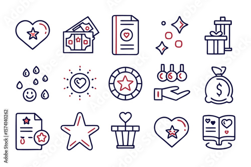 Modern employee benefit line art symbols showcasing workplace advantages and compensation packages ideal for business presentations and hr materials