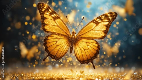 Elegant golden butterflies soaring gracefully in the magical sparkling realm video