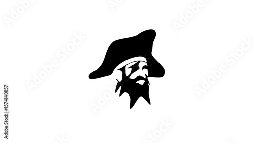 Pirate captain symbol, black isolated silhouette