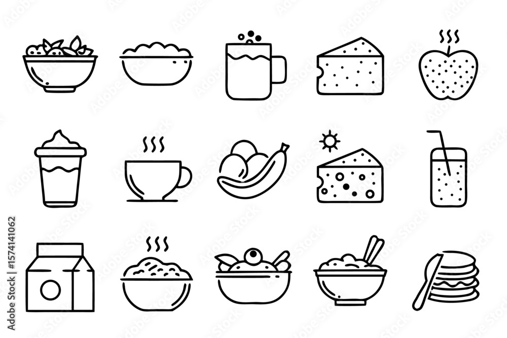 Obraz premium Artistic representation of a breakfast bowl filled with wholesome oatmeal and crunchy cereals presented with a clean editable stroke outline for versatile design applications