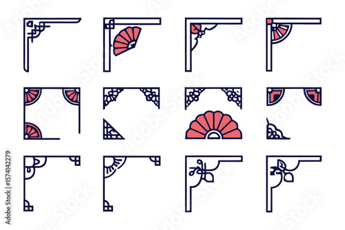 Elegant chinese inspired decorative corner embellishments and borders featuring intricate traditional motifs and ornate scrollwork for artistic applications