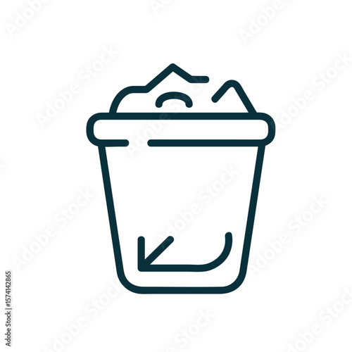 Trash bin with waste icon in minimal line style for garbage disposal