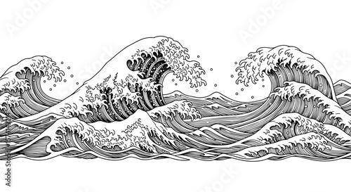 Dynamic Ocean Waves Crashing Majestic Seascapes Artistic Illustration