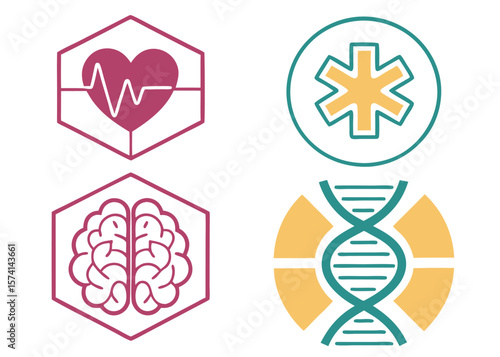 Medical Icons Heart Brain D N A Helix Ambulance Star Illustration