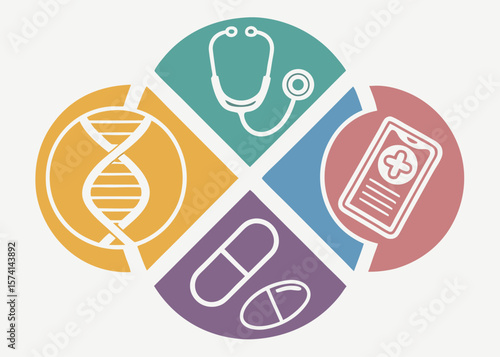 Medical Icons Set D N A Helix Stethoscope Smartphone Pills Illustration