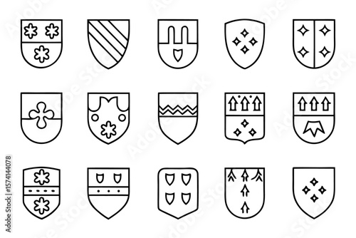 Collection of heraldic symbols and emblematic designs for official use featuring traditional crests and shields in a versatile graphic format