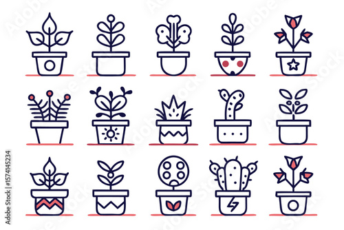 A curated assortment of diverse potted flora showcasing a variety of distinct containers and botanical specimens perfect for decorative or design applications