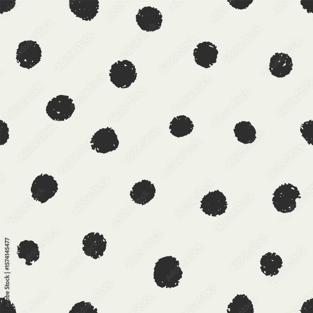 Obraz premium Seamless polka dot pattern with irregular hand-drawn circles, random spots. Endless background design for fabric, wallpaper, wrapping. Abstract doodle polkadot print. Flat vector illustration